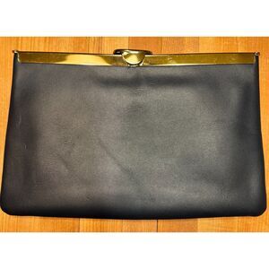 Etra Dark Navy Leather Envelope Clutch with Shoulder Strap